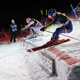 Petra Vlhova, left, and Mikaela Shiffrin, right, compete at a parallel slalom event in Courchevel. Photo by Gabriele Facciotti/AP Photo